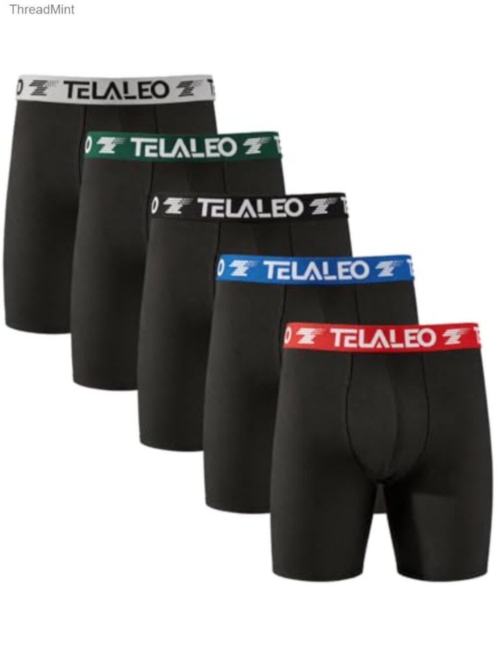 Mens 5 Pack Long Leg Boxer Briefs 9 Inch Moisture Wicking Underwear
